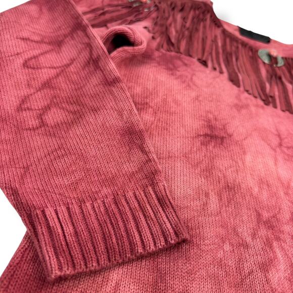 Vintage cowgirl western red cotton tie-dyed fringe sweater dress - Picture 8 of 14